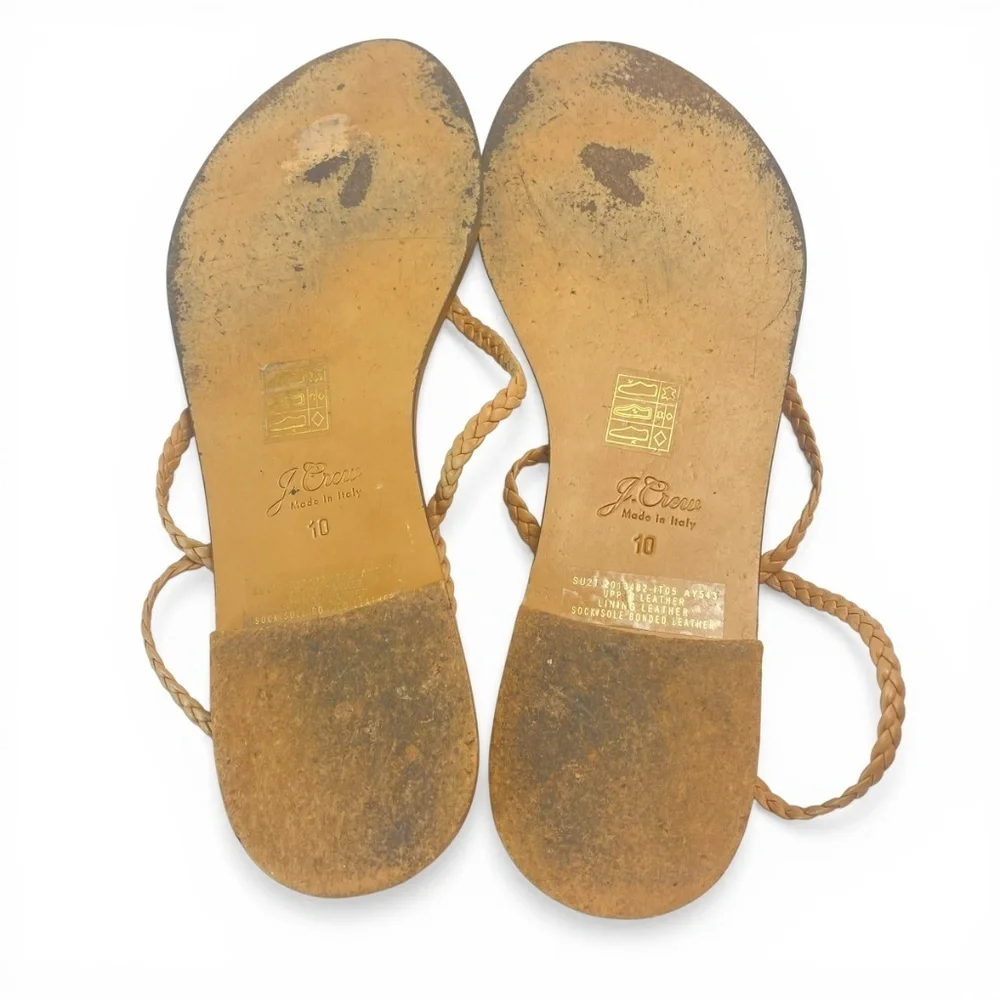 J.CREW Capri Leather Braided Strap Sandals Italy in Beige Size 10